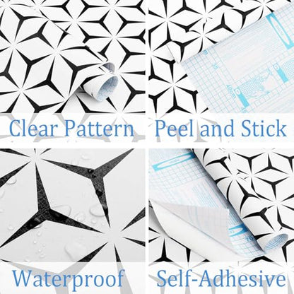 Heroad Wall Paper Peel and Stick Modern Black and White Wallpaper Peel and Stick Boho Geometric Contact Paper for Cabinets and Drawers Renter Friendly Self-Adhesive Removable Waterproof 17.7” x 393” - color: Black/White, size: 17.7" x 393"