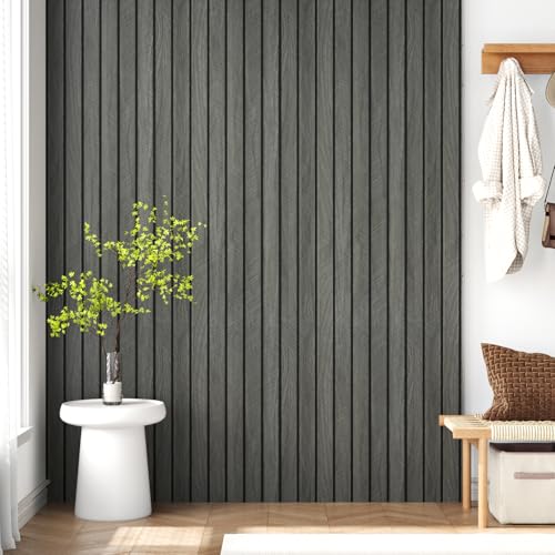 Black 3D Wood Slat Wall Panel Wallpaper Peel and Stick 16.8"×118" - color: Black