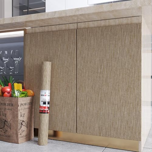 Decotalk Grass Cloth Wallpaper Peel and Stick Grasscloth Wallpaper Wall Cover Brown Grasscloth Textured Contact Paper Removable 17.7"x120" Self Adhesive Contact Paper for Cabinets Vinyl Wallpapers - size: 17.7" x 120"