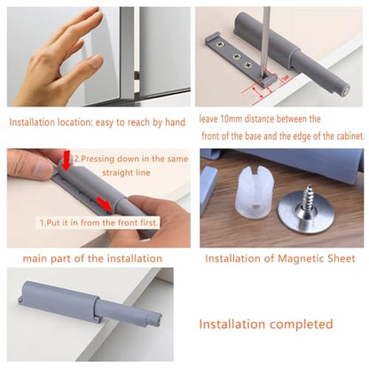 6 Pack Push Latches Push to Open Cabinet Hardware Magnetic Catches Pop Out Mechanism Latch Hinge Hidden Lock for Drawer Closet Door Kitchen Furniture, Gray, US-207