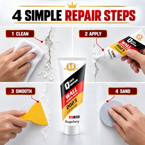 Drywall Repair Kit, 2 Pack Wall Mending Agent, Wall Spackle Paste with Scraper, White Plaster Effortlessly Fixes Small Holes and Cracks
