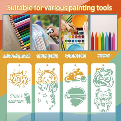 12 Pcs Decorative Painting Templates, 12 Styles Graffiti Painting Stencils Reusable Border Stencil for Painting on Tile Wall Floor Scrapbooking Drawing Tracing - style: Graffiti