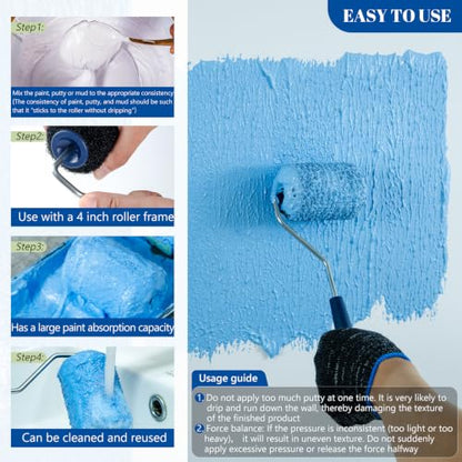 5 Pack 4 Inch Drywall Compound Roller Covers with Roller Frame - size: 4 Inch Textured Paint Roller Kit, 5 Pack