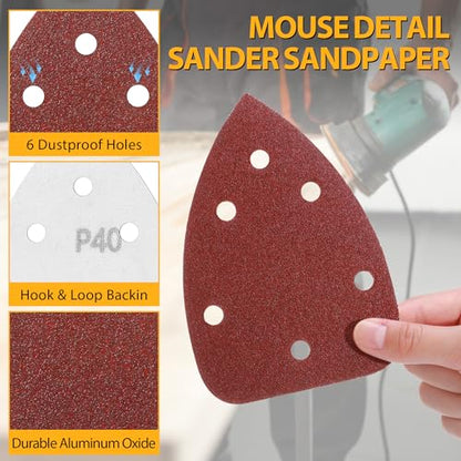 84Pcs Mouse Detail Sander Sandpaper, 6 Holes Triangle Sanding