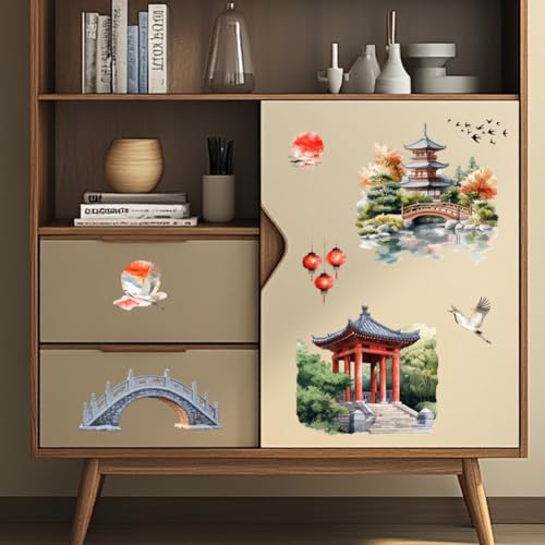 Peacoblue Chinese Courtyard Rub On Transfers for Furniture 6"x12" - style: Chinese Courtyard Architecture