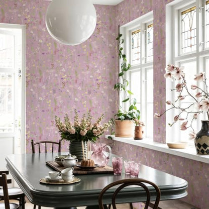 JiffDiff Purple Botanical Floral Peel and Stick Wallpaper, 17.3" x 118" - color: Purple, size: 17.3" x 118"