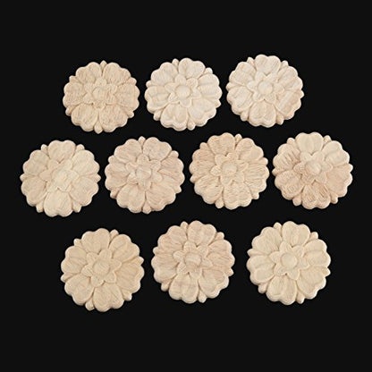 10Pcs Wood Carved Appliques Onlays, Round Carving Decals for Furniture