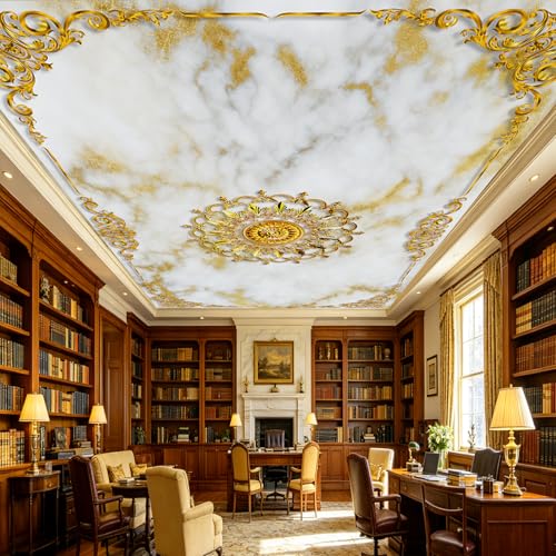 Luxury White Gold Marble Ceiling Medallion Peel and Stick Wallpaper - color: No.10, size: 135" x 96"