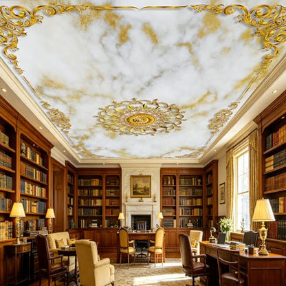 Luxury White Gold Marble Ceiling Medallion Peel and Stick Wallpaper - color: No.10, size: 135" x 96"