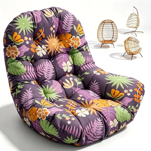Hanging Egg Chair Cushion 47x35x7 Inches Waterproof Purple Flowers - color: 2#
