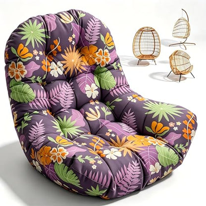 Hanging Egg Chair Cushion 47x35x7 Inches Waterproof Purple Flowers - color: 2#