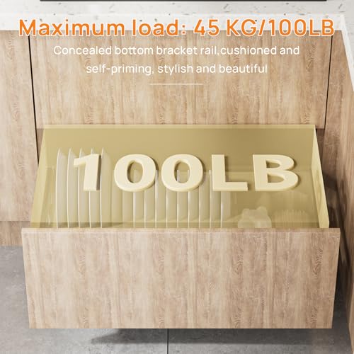 22 Inch Soft Close Undermount Drawer Slides for Frameless, 100lb,1 Pair - size: 22 Inch