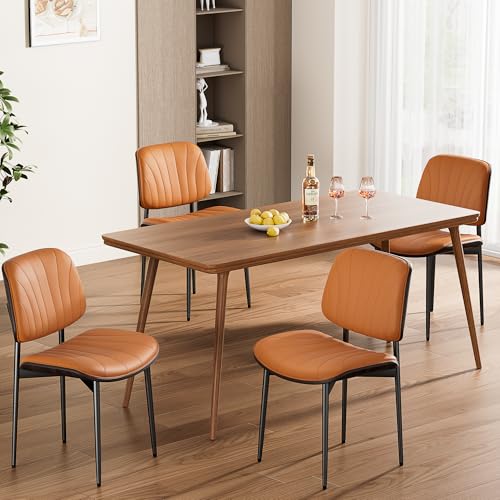 REONEY Dining Chairs Set of 4, Mid-Century Modern Kitchen Chairs, Orange - color: Orange Shell Strips