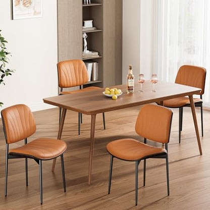 REONEY Dining Chairs Set of 4, Mid-Century Modern Kitchen Chairs, Orange - color: Orange Shell Strips