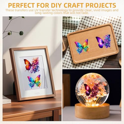 48 Sheets Rub on Transfers for Crafts and Furniture Rub on Transfer Stickers Decals for Wood,2.5 * 2.5inch (Butterfly Flower) - style: Butterfly Flower