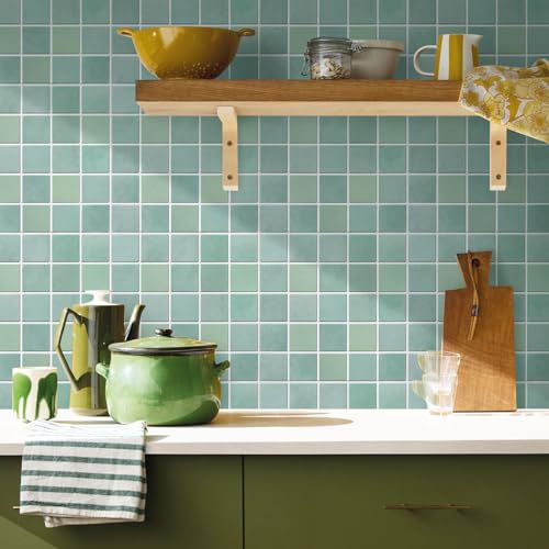 Commomy Matte 3D Peel and Stick Tile,10 Pcs 11.8"x11.8" Light Teal Green - color: Gradient Light Teal Green