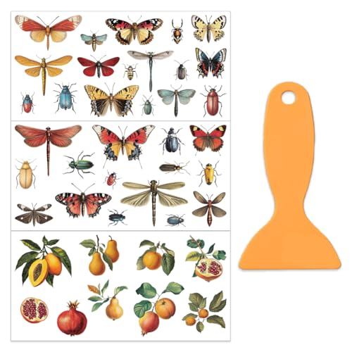 OLYCRAFT 3pcs/Set Insects Rub on Transfers for Furniture and Crafts 6x12 Inch Butterflies Furniture Decals Decor Fruits Furnitures Transfer Stickers for Wood Glass Decor Scrapbooking - style: Insect