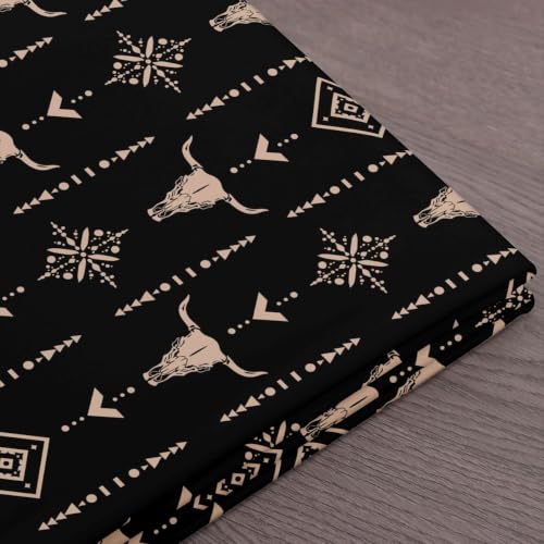 Bull Skull Fabric By The Yard Boho Upholstery Fabric Ethnic Horns Bohemian - color: Multi 10, size: 2 Yards