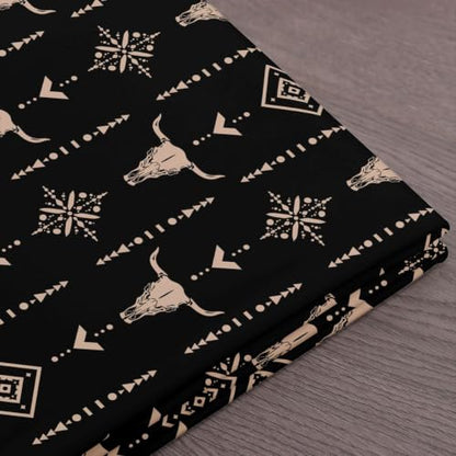 Bull Skull Fabric By The Yard Boho Upholstery Fabric Ethnic Horns Bohemian - color: Multi 10, size: 2 Yards