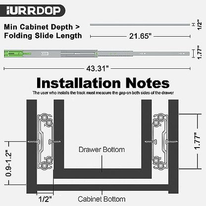 1 Pairs 22 inch Soft Close Drawer Slides Side Mount, 3 fold Full Extension Ball Bearing Drawer Runners, self Closing Heavy Duty Drawer Glide Rails for Kitchen Cabinet, Tool Box - size: 22 Inch