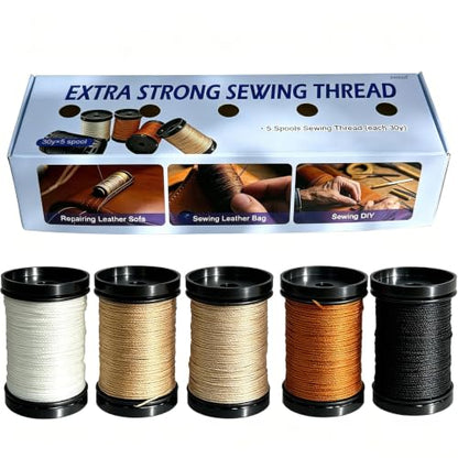 Extra Strong Repair Upholstery Sewing Thread Kit Including 5 Rolls Nylon Thread