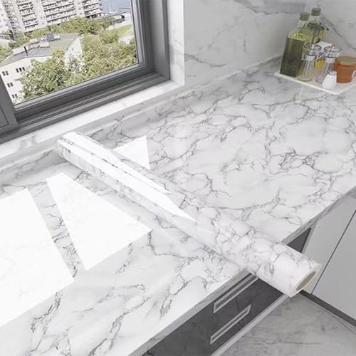 Gray & White Marble Contact Paper Self-Adhesive Vinyl Film-15.7x118 inch