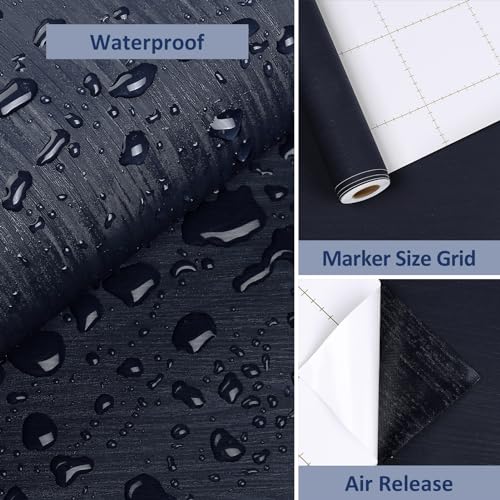 WESTICK Navy Blue Wood Grain Peel and Stick Wallpaper 15.8" x 78" - color: 2.navy, size: 15.8" x 78"
