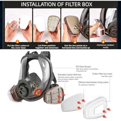Gas Mask for Chemical, Full Face Respirator for Spray Paint - color: Grey