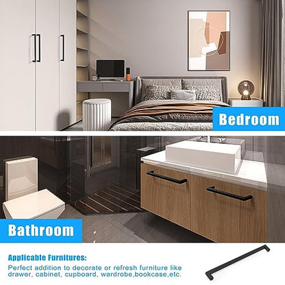 KNOBWELL 20 Pack| 10 inch Flat Black Kitchen Cabinet Handles 256mm Modern Square Cupboard Pulls Bathroom Cabinet Bedroom Vanity Dresser Drawer Handles - color: Matte Black, size: Hole Center:10 inch(256mm)