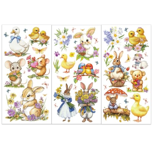 OLYCRAFT 3Pcs/Set Spring Animal Furniture Transfer Stickers 6x12 Inch Rub on Transfers for Furniture and Crafts Rabbits Transfer Sticker Furniture Decals Rub on Decals for Wood Window Home Decor - style: Spring Animal
