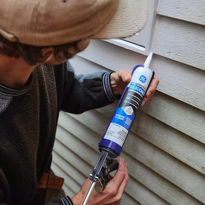 GE All Purpose Silicone Caulk, Clear, 10 fl oz Cartridge, 12 Pack - 100% Waterproof Silicone Sealant, Stronger Adhesion, Freeze & Sun Proof - size: 12 Pack, style: Clear