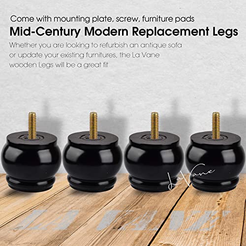 La Vane 3 inch Solid Wood Bun Feet for Furniture Set of 4 – Black