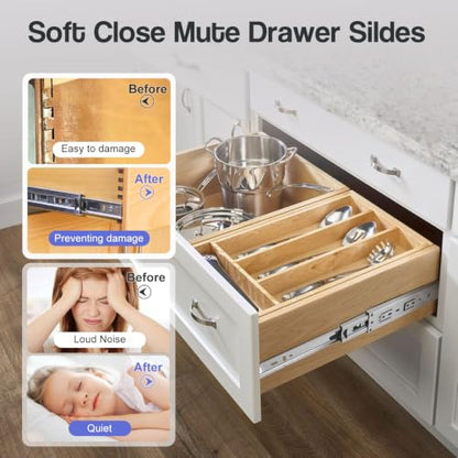 Soft Close Drawer Slides 16 Inch - Silver, 1 Pair (2 Pieces) - color: Silver, size: 16 Inch