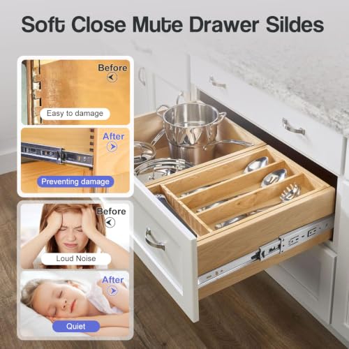 Soft Close Drawer Slides 14 Inch - Silver, 1 Pair (2 Pieces) - color: Silver, size: 14 Inch