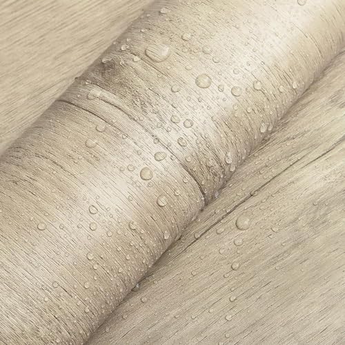 GloryTik 197"X17.7" Light Brown Wood Grain Contact Paper Faux Wood Peel and Stick Wallpaper Wood Removable Self Adhesive Waterproof Wallpaper - color: Light Brown, size: 17.7" x 197"