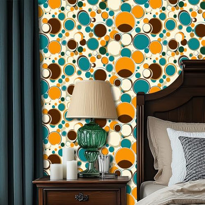HOMETITUTE Polka Dot Circles Peel Stick Wallpaper 118.1x17.7 Inch Vinyl - color: Retro Orange Blue Circles