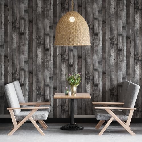 Peel and Stick Wood Wallpaper Grey/Black Vinyl 17.3"×120" Contact Paper Self Adhesive Thick Waterproof Self Adhesive for Cabinets liveroom - color: Grey/Black, size: 17.3" x 120"