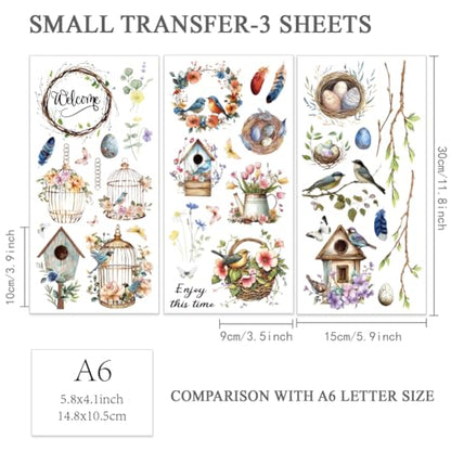 OLYCRAFT 6x12 Inch Spring Rub on Transfers for Furniture and Crafts - style: Spring Bird