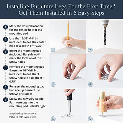Airy Abode Premium Ash Wood Furniture Legs with Gold Caps (Full Install Kit) - Pick Your Size and Color - color: Ash / Gold, size: 10 Inches