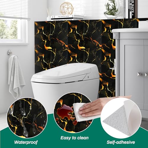 12pcs Peel and Stick Black and Gold Tiles for Backsplash, 11.8" x 23.6" - color: Black/Gold, size: 23.6" x 11.8" x 2.2mm