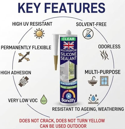 Waterproof Clear Silicone Caulk for Window & Door, Kitchen & Bathroom, Silicone Sealant Clear, Solvent Free, 10oz Cartridge, Ideal for Sink, Sanitary, Bath, Shower Sealant, Window Frame Sealant - size: CLEAR - 1PC