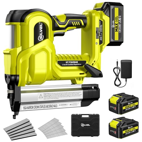 SILVEL 2" Cordless Brad Nailer, 2-in-1 21V Electric Brad Nailer Stapler with 2 * 4.0Ah Battery, 1000pcs Nails, 18GA Staples, Adjustable Depth for Woodworking, Home Improvement - color: Green-4