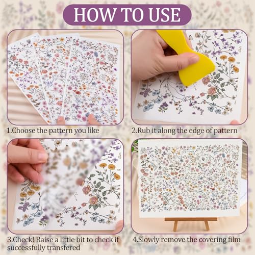 WANDIC 3 Sheets Rub On Transfer Stickers, Flower Pattern Waterproof Decals Furniture Craft Embellishments for DIY Scrapbooking Photo Albums,15 * 30cm - color: Small Flower
