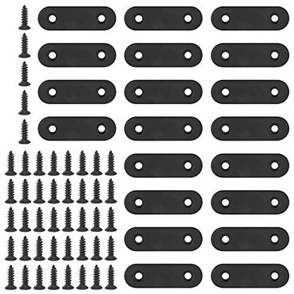 Glarks 20 Sets 50mm Flat Straight Corner Brace Black Metal Joint Plate Connector Repair Fixing Bracket with 45Pcs Screws for Wood Furniture (50x2mm) - size: 50x2mm