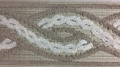 3.5" Woven Trim Tape with Velvet Embroidery H-1109/4 Cream, Navy Blue & French Blue Sold By The Yard Upholstery/Drapery