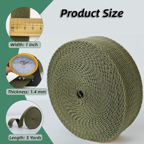 Cotton Webbing 1 Inch 5 Yards for Bag Strap Sewing Crafts, Olive - color: Olive