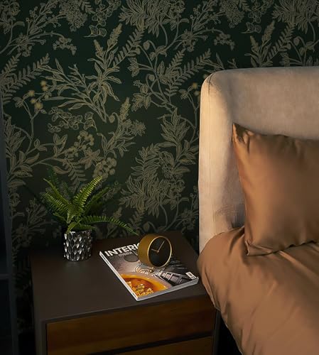 Dark Green and Gold Peel and Stick Wallpaper Vintage Botanical Floral Wall Paper Waterproof Thick Removable Contact Paper Self-Adhesive Wallpaper for Bedroom Bathroom Kitchen 118"x17.3" - color: Dark Green and Gold, size: 17.3" x 118"