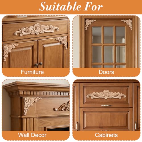 5Pcs Wood Appliques Onlays Decorative, Wood Appliques for Furniture
