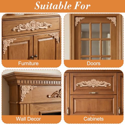 5Pcs Wood Appliques Onlays Decorative, Wood Appliques for Furniture