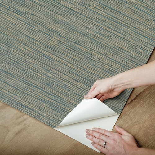 RoomMates Teal Dimensional Grasscloth Peel and Stick Wallpaper - color: Teal